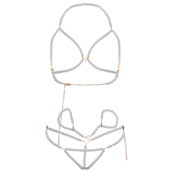 LEG AVENUE - CONJUNTO DE SUJETADOR, MUÑECAS Y TANGA DE PERLAS