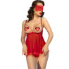 CHILIROSE - CR 4715 CONJUNTO DE BABYDOLL DE CUATRO PIEZAS ROJO XL