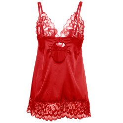 SUBBLIME - BABYDOLL SATINADO CON ENCAJE ROJO L/XL