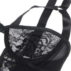 SUBBLIME - TEDDY CON LIGUERO, DETALLE DE ENCAJE Y TIRAS NEGRO L/XL
