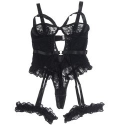 SUBBLIME - TEDDY CON LIGUERO, DETALLE DE ENCAJE Y TIRAS NEGRO L/XL