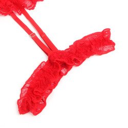 SUBBLIME - TEDDY CON LIGUERO, DETALLE DE ENCAJE Y RAYAS ROJO S/M