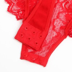SUBBLIME - TEDDY CON LIGUERO, DETALLE DE ENCAJE Y RAYAS ROJO S/M