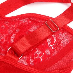 SUBBLIME - TEDDY CON LIGUERO, DETALLE DE ENCAJE Y RAYAS ROJO S/M