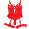 SUBBLIME - TEDDY CON LIGUERO, DETALLE DE ENCAJE Y RAYAS ROJO S/M