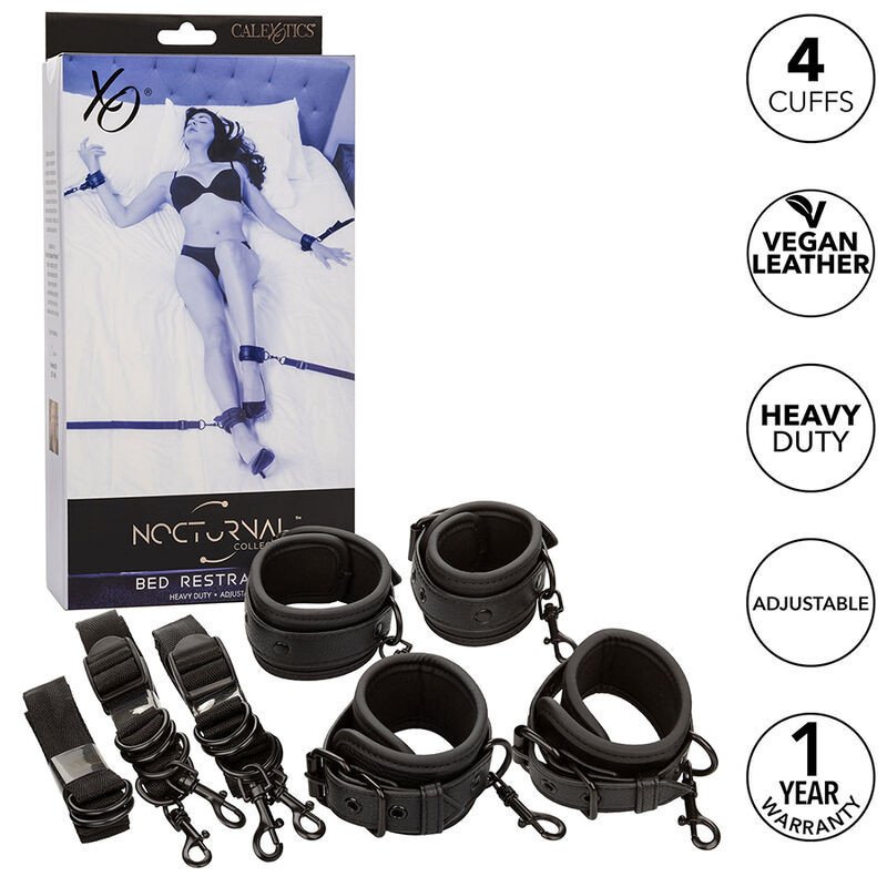 CALEXOTICS - SUJETADORES DE CAMA NOCTURNOS DE CUERO AJUSTABLES NEGROS