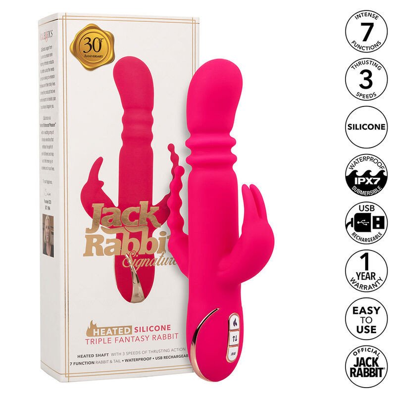 CALEXOTICS - VIBRADOR TRIPLE CON CALENTAMIENTO JACK FANTASY ROSA CONEJO