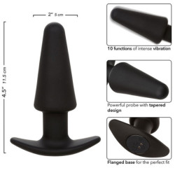 CALEXOTICS - TAPÓN ANAL CÓNICO ROCK BOTTOM 10 VIBRACIONES SILICONA NEGRA