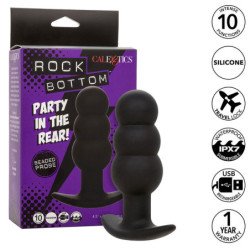 CALEXOTICS - TAPÓN ANAL CON CUENTAS ROCK BOTTOM 10 VIBRACIONES SILICONA NEGRA