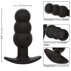 CALEXOTICS - TAPÓN ANAL CON CUENTAS ROCK BOTTOM 10 VIBRACIONES SILICONA NEGRA
