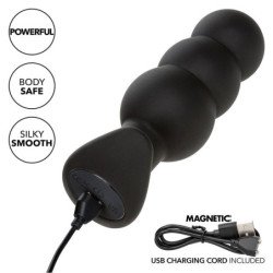 CALEXOTICS - TAPÓN ANAL CON CUENTAS ROCK BOTTOM 10 VIBRACIONES SILICONA NEGRA