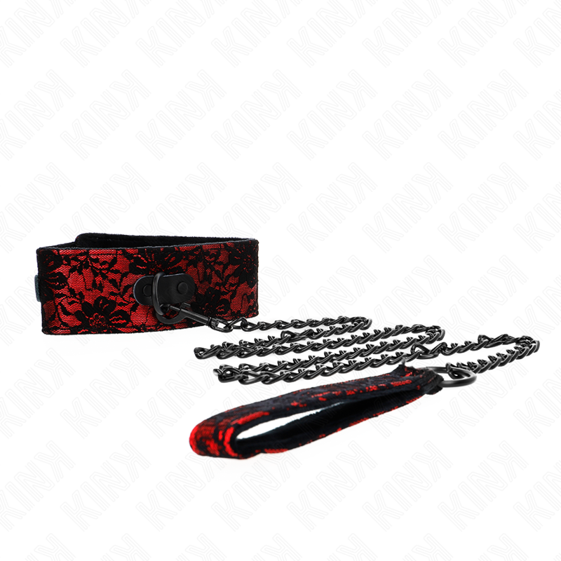 KINK - COLLAR DE ENCAJE CON CINTURÓN DE PIEL AUTÉNTICA DE 105 CM / 44 X 5,5 CM