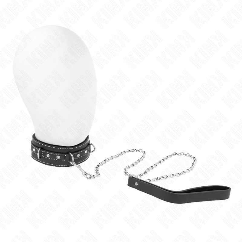 KINK - COLLAR DE PIEL DE PVC CON CINTURÓN DE 105 CM CON REMACHE DE PEDRERÍA DE 41,5 X 4 CM