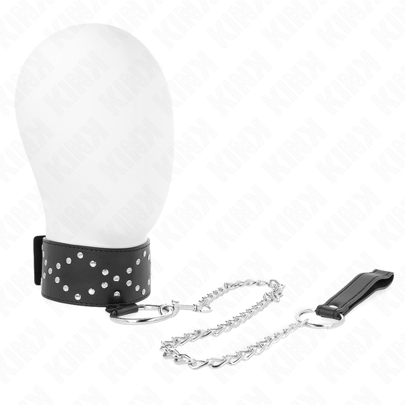 KINK - COLLAR DE 65 CM CON CORREA Y REMACHES PLATEADOS MODELO 3 AJUSTABLE 36-43 CM X 5 CM