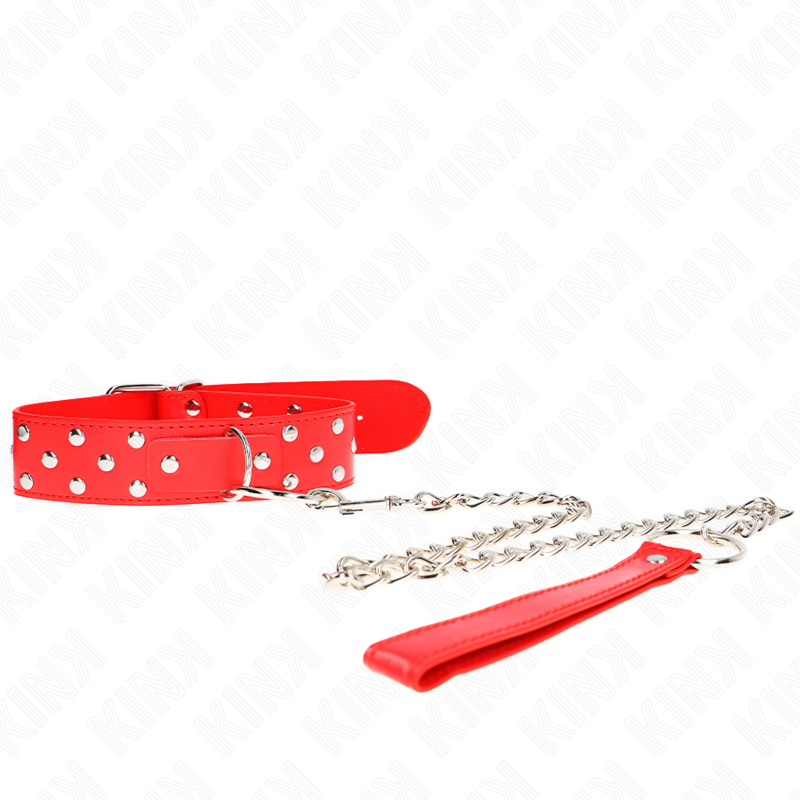 KINK - COLLAR CON RIBETE Y ANILLO, CORREA DE 65 CM, ROJO, AJUSTABLE DE 36 A 50 CM X 3,8 CM