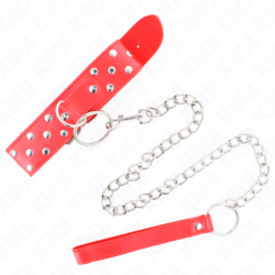 KINK - COLLAR CON RIBETE Y ANILLO, CORREA DE 65 CM, ROJO, AJUSTABLE DE 36 A 50 CM X 3,8 CM