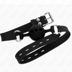 KINK - Mordaza de silicona completa de 55 x 2 cm con bola de 4 cm, talla S, color negro, ajustable de 35 a 51 cm.