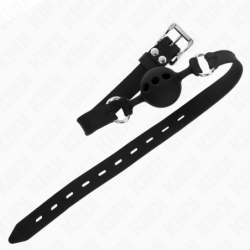 KINK - Mordaza de silicona completa de 55 x 2 cm con bola de 4 cm, talla S, color negro, ajustable de 35 a 51 cm.