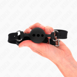 KINK - Mordaza de silicona completa de 55 x 2 cm con bola de 4 cm, talla S, color negro, ajustable de 35 a 51 cm.