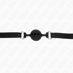KINK - Mordaza de silicona completa de 55 x 2 cm con bola de 4 cm, talla S, color negro, ajustable de 35 a 51 cm.