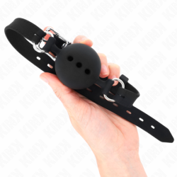 KINK - Mordaza de silicona completa de 55 x 2 cm con bola de 4,5 cm, talla M, color negro, ajustable de 35 a 51 cm.