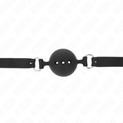 KINK - Mordaza de silicona completa de 55 x 2 cm con bola de 4,5 cm, talla M, color negro, ajustable de 35 a 51 cm.