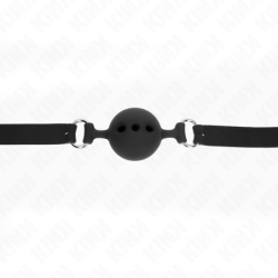 KINK - Mordaza de silicona completa de 55 x 2 cm con bola de 5 cm, talla L, color negro, ajustable de 35 a 51 cm.