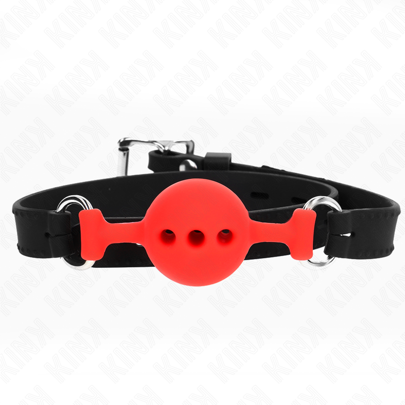 KINK - Mordaza de silicona completa de 55 x 2 cm con bola de 4 cm, talla S, roja, ajustable de 35 a 51 cm.