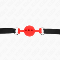 KINK - Mordaza de silicona completa de 55 x 2 cm con bola de 4 cm, talla S, roja, ajustable de 35 a 51 cm.