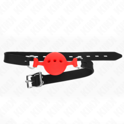 KINK - Mordaza de silicona completa de 55 x 2 cm con bola de 4,5 cm, talla M, color rojo, ajustable de 35 a 51 cm.
