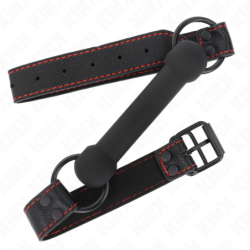 KINK - MORDAZA DE HUESO CON CORREA DE PIEL SINTÉTICA NEGRA AJUSTABLE 41-57 CM