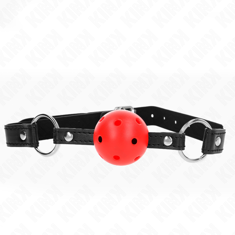KINK - BOLA ROJA DURA Y HUEGA DE 4,5 CM, MODELO DE MORDAZA 1 (63,5 X 2 CM)