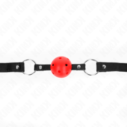 KINK - BOLA ROJA DURA Y HUEGA DE 4,5 CM, MODELO DE MORDAZA 1 (63,5 X 2 CM)