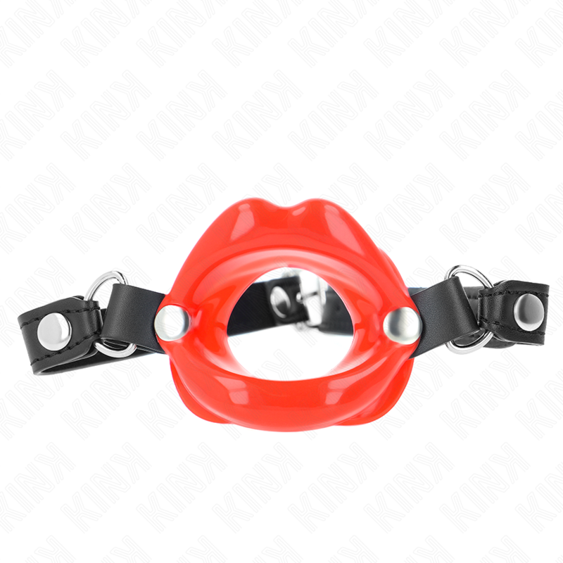 KINK - MORDAZA DE LABIOS DE 8 CM CON CORREA DE PIEL SINTÉTICA ROJA DE 63 X 2 CM AJUSTABLE DE 39 A 58 CM