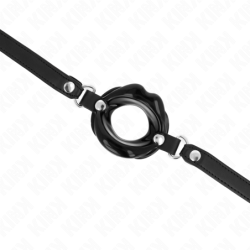 KINK - MORDAZA DE LABIOS DE 8 CM CON CORREA DE PIEL SINTÉTICA NEGRA DE 63 X 2 CM AJUSTABLE DE 39 A 58 CM