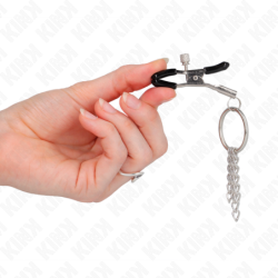KINK - Pinza para pezón con aro y cadenita plateada de 6 cm