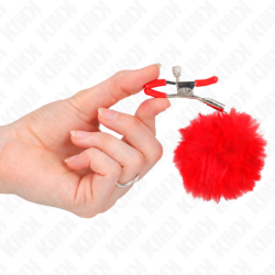 KINK - Pinza para pezón con bola de piel sintética roja de 6 cm