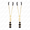 KINK - PINZAS PARA PEZONES FINAS DORADAS CON 3 CUENTAS DE CRISTAL NEGRAS DE 7 CM