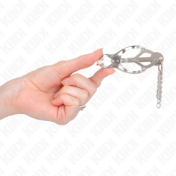 KINK - PINZAS PARA PEZONES CON FORMA DE TRÉBOL JAPONÉS Y PEQUEÑAS CADENAS DE PLATA