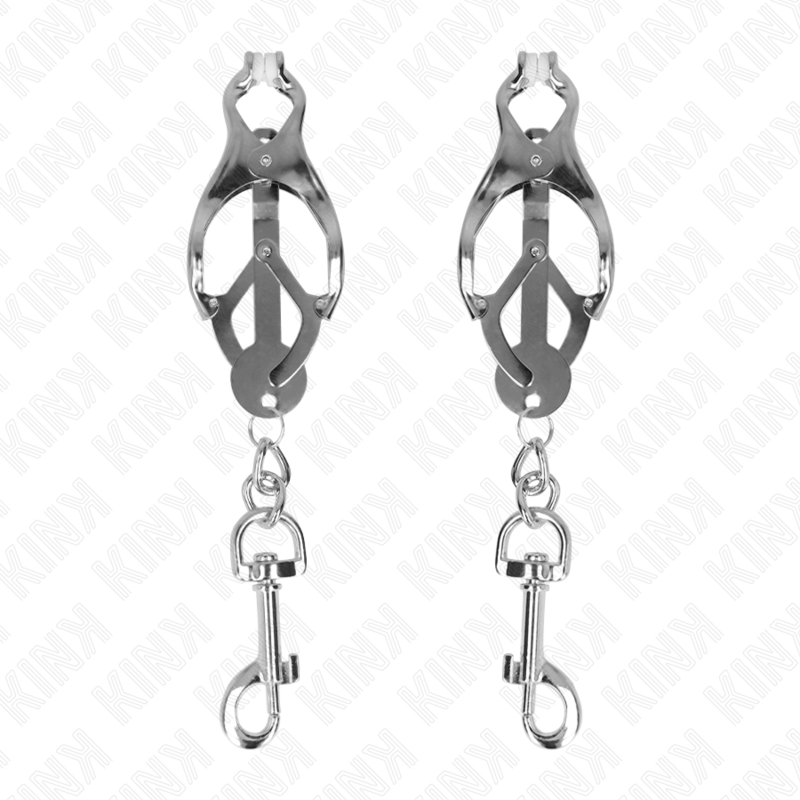KINK - PINZAS PARA PEZONES CON FORMA DE TRÉBOL JAPONÉS Y GANCHOS, COLOR PLATA