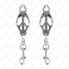 KINK - PINZAS PARA PEZONES CON FORMA DE TRÉBOL JAPONÉS Y GANCHOS, COLOR PLATA