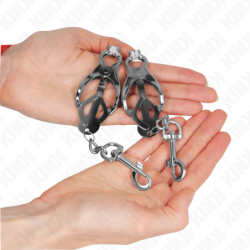 KINK - PINZAS PARA PEZONES CON FORMA DE TRÉBOL JAPONÉS Y GANCHOS, COLOR PLATA