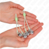 KINK - PINZAS PARA PEZONES CON FORMA DE CALAVERA LUMINOSA CON ANILLOS Y CAMPANILLAS, AJUSTABLES, VERDE/PLATEADO