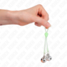 KINK - PINZAS PARA PEZONES CON FORMA DE CALAVERA LUMINOSA CON ANILLOS Y CAMPANILLAS, AJUSTABLES, VERDE/PLATEADO