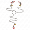 KINK - PINZAS TRIPLE PARA PEZONES Y CLÍTORIS BELL ROJAS CON CADENA DE 30 CM