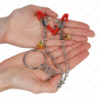 KINK - PINZAS TRIPLE PARA PEZONES Y CLÍTORIS BELL ROJAS CON CADENA DE 30 CM