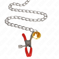 KINK - PINZAS TRIPLE PARA PEZONES Y CLÍTORIS BELL ROJAS CON CADENA DE 30 CM