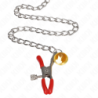 KINK - PINZAS TRIPLE PARA PEZONES Y CLÍTORIS BELL ROJAS CON CADENA DE 30 CM