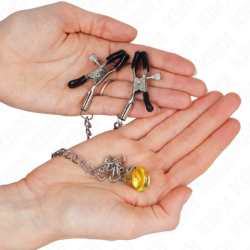 KINK - PINZAS PARA PEZONES CON CADENA Y COLGANTE DE CUERNO DE 30 CM