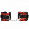 KINK - SUJECIONES CORTAS DE TERCIOPELO Y ENCAJE PARA MUÑECAS Y ATADURAS DE NYLON ROJO/NEGRO 23 X 6,5 CM